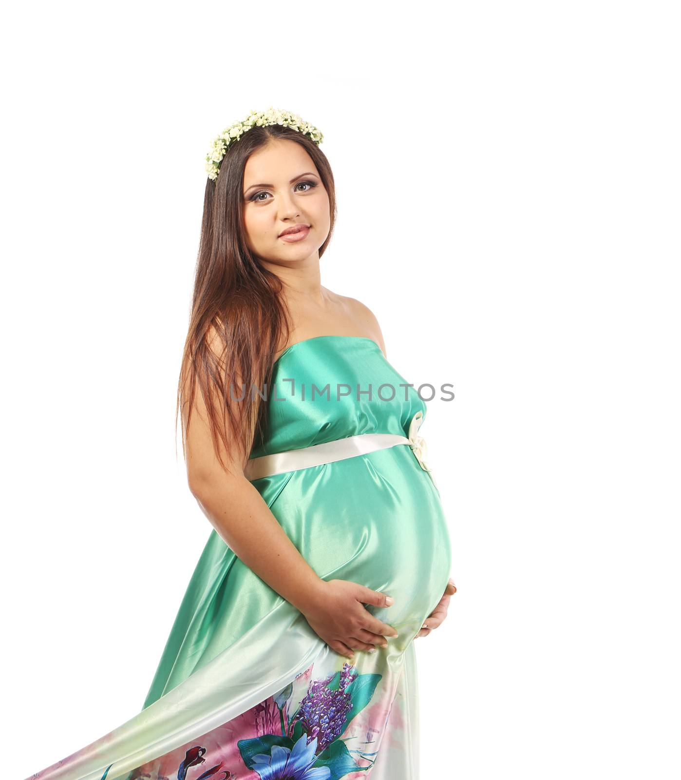 Beautiful pregnant girl in summer dress. by indigolotos