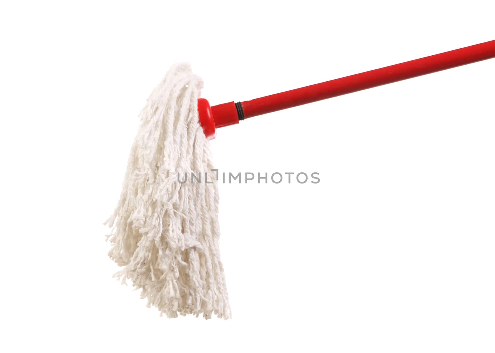 Closeup of red mop for cleaning. Isolated on a white background.