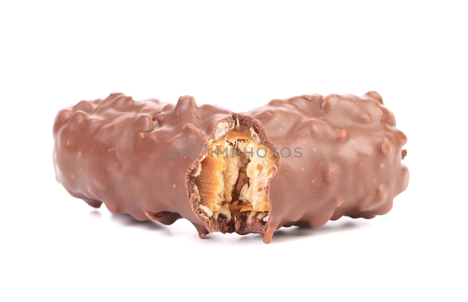 Broken chocolate bars with filling. Isolated on a white background.