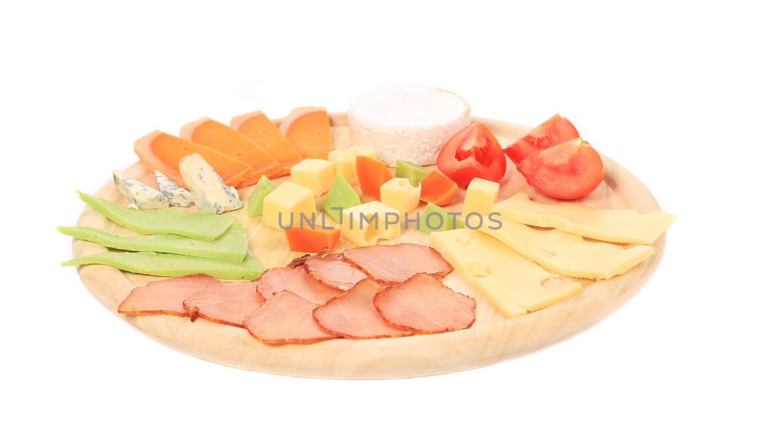 Meat and cheese platter. Isolated on a white background.