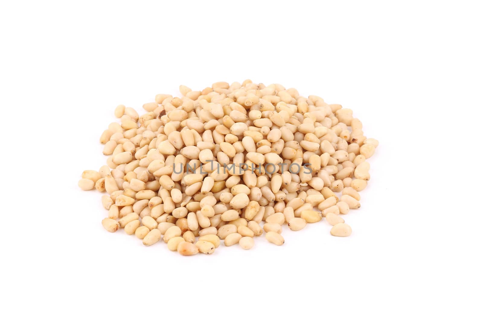 Bunch of pine nuts. Isolated on a white background.