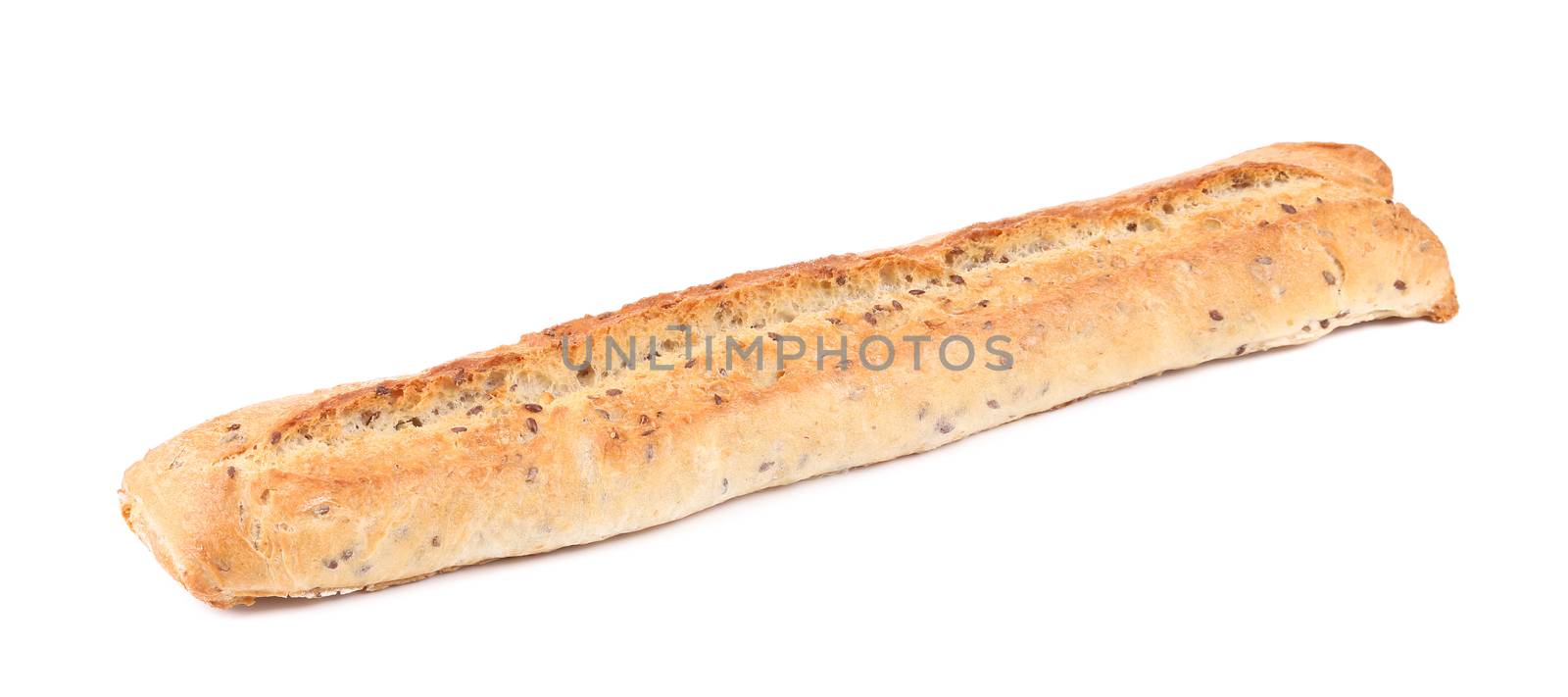 Crackling white bread with seeds. Isolated on a white background
