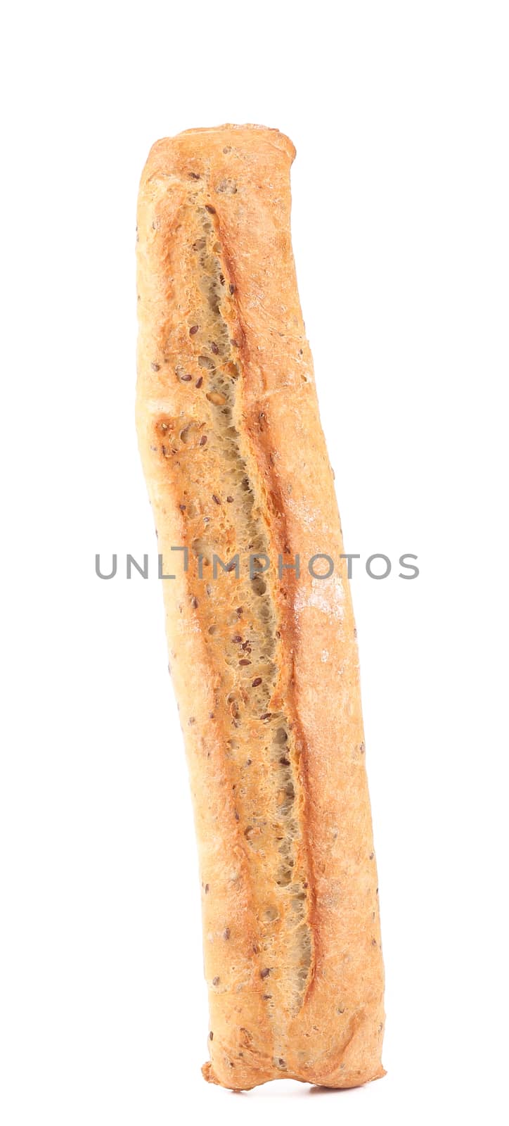 Crackling white bread with seeds. Isolated on a white background