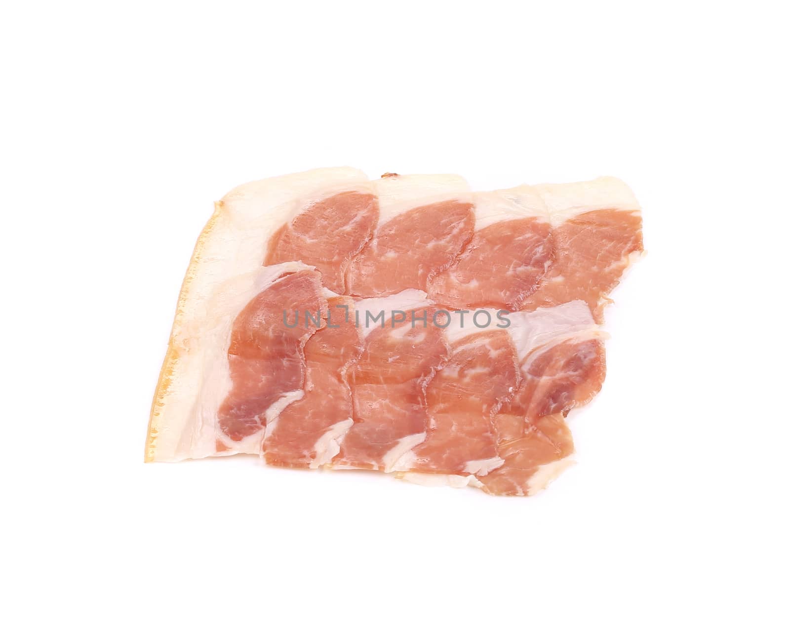 Slices of Delicious Prosciutto. Isolated on a white background.