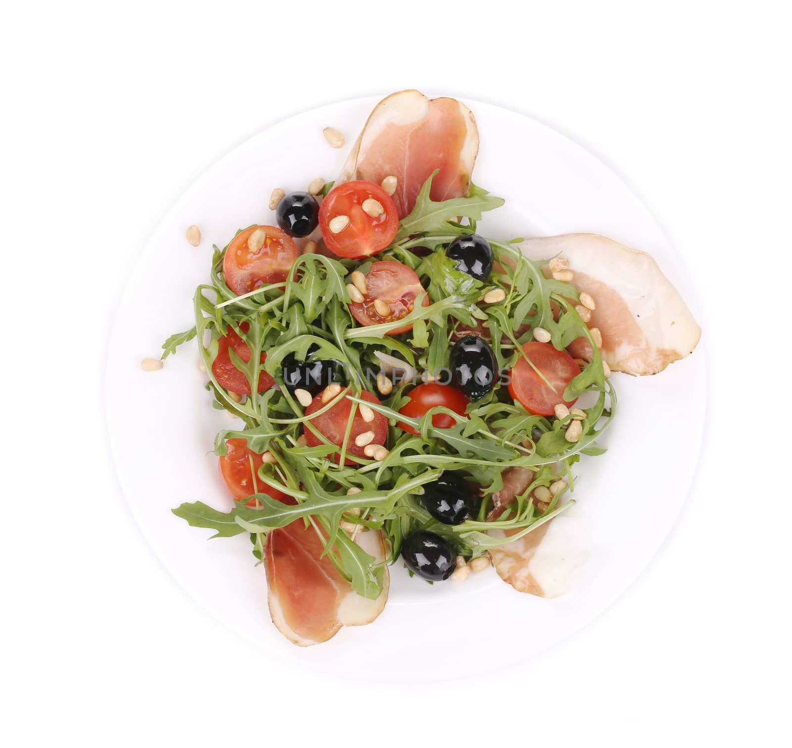 Salad with arugula and prosciutto. by indigolotos