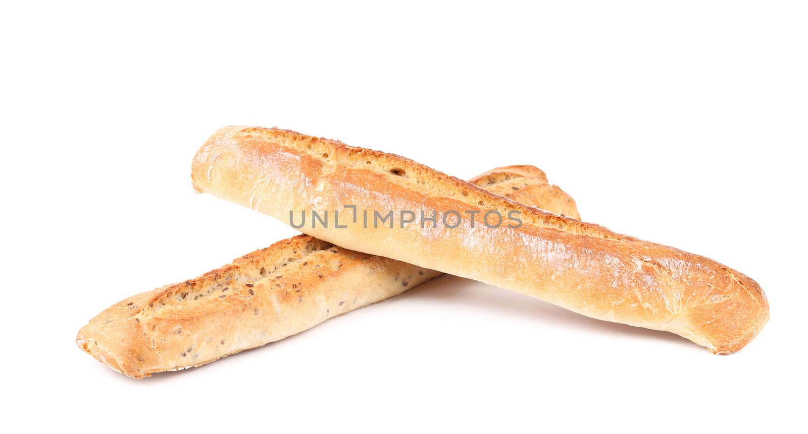 Crackling white bread with seeds. Isolated on a white background