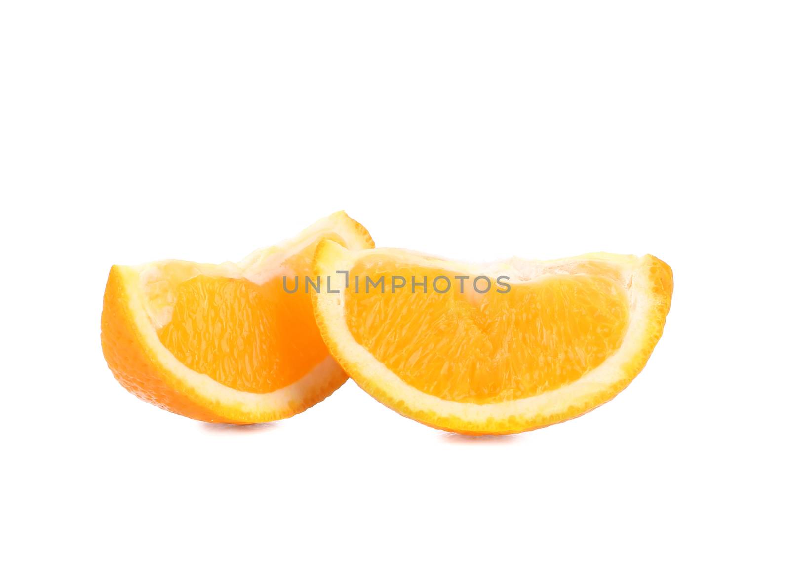 Two slices of orange. Isolated on a white background.