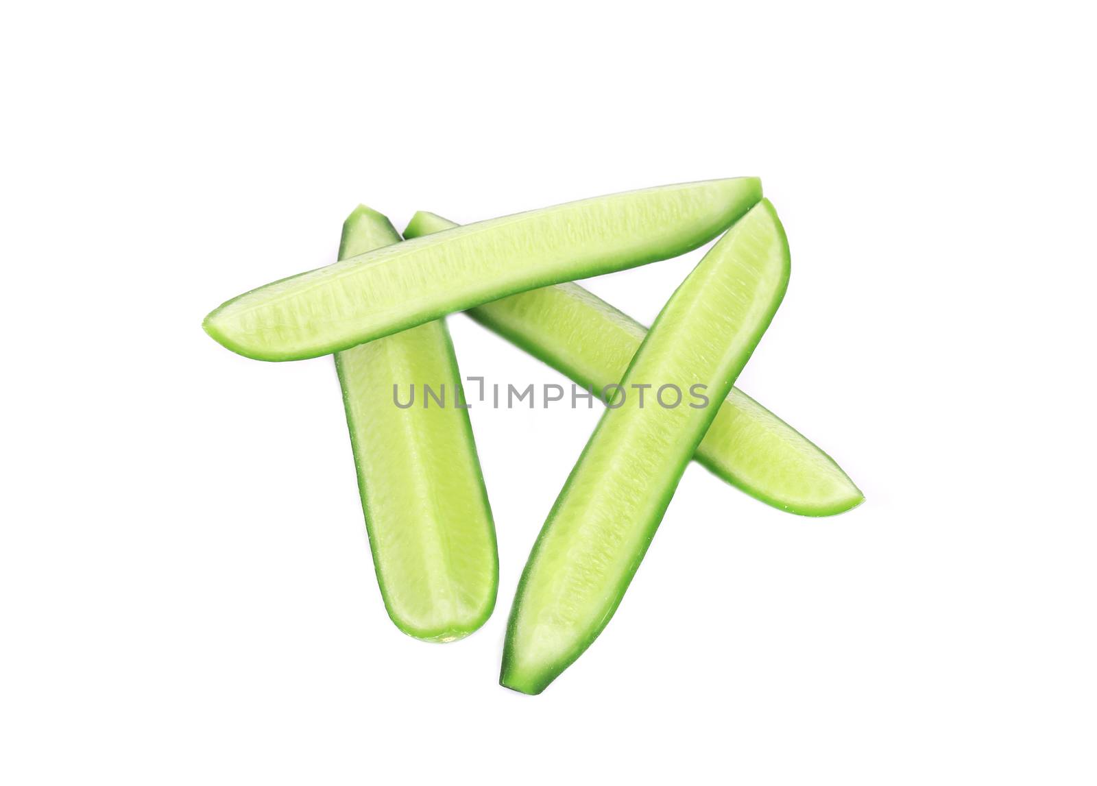 Sliced ripe cucumber. Isolated on a white background.