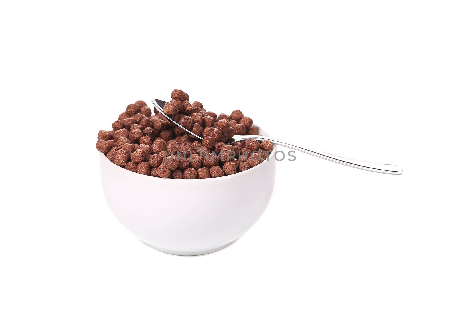 Delicious and healthy cereals in bowl. Isolated on a white background.