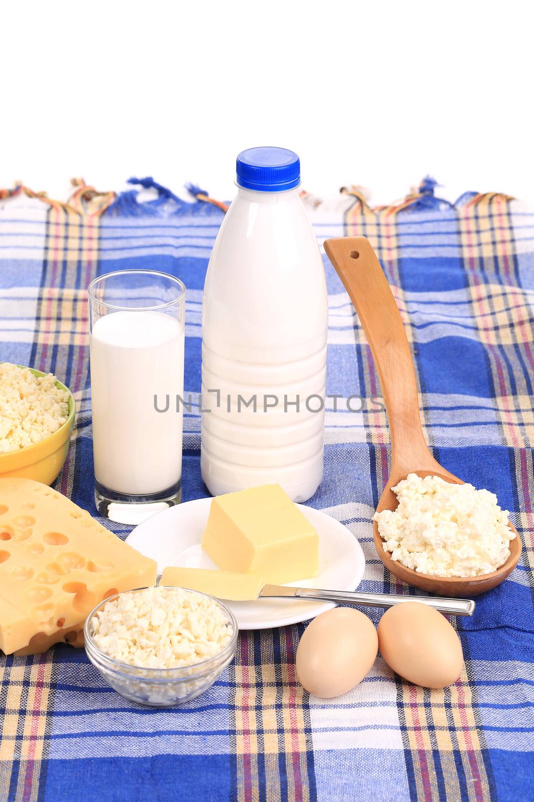 Fresh and delicious dairy products. Isolated on a white background.