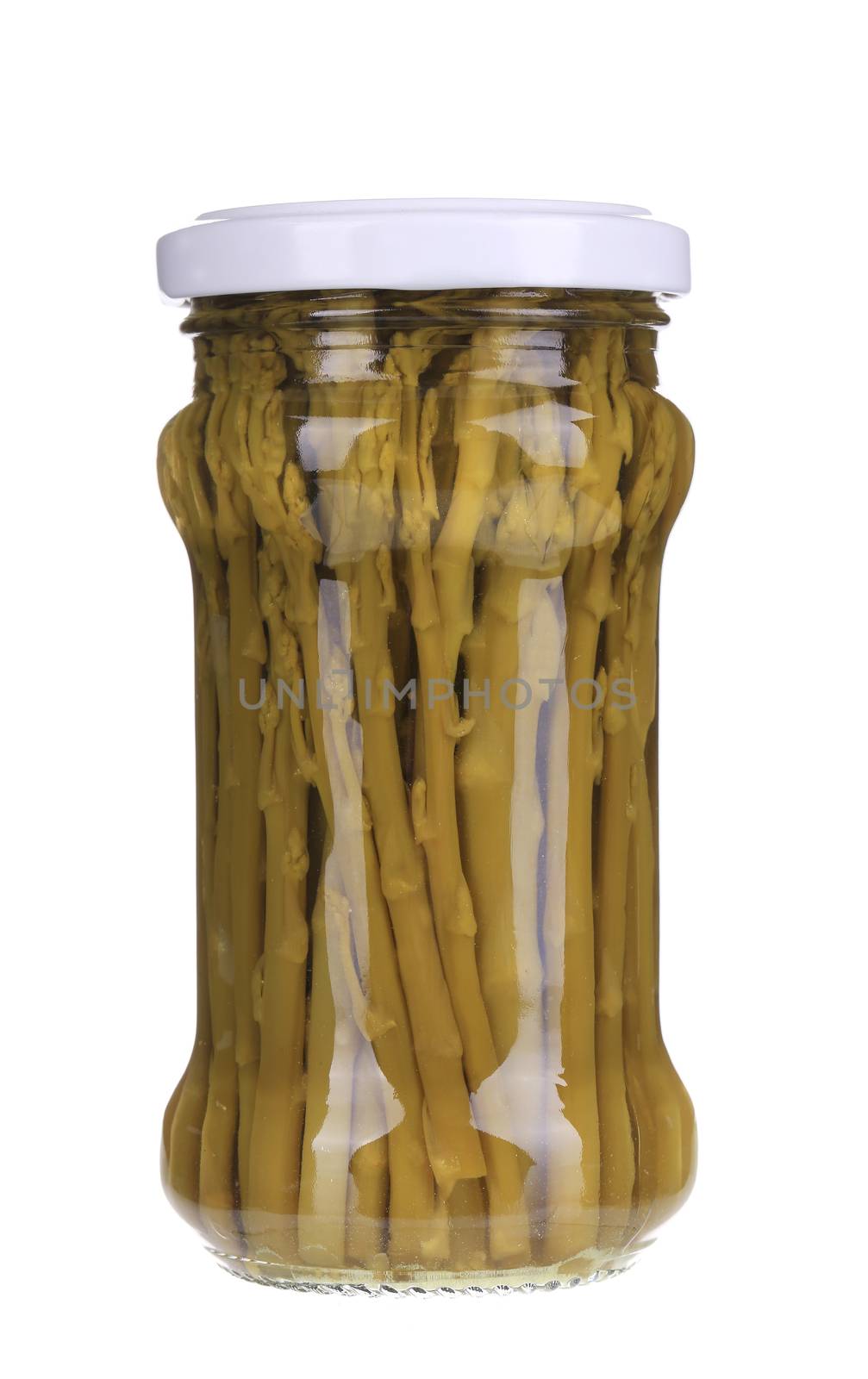 Canned asparagus. Isolated on a white background.