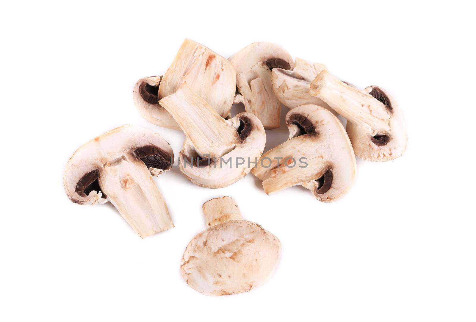Sliced champignons. Isolated on a white background.