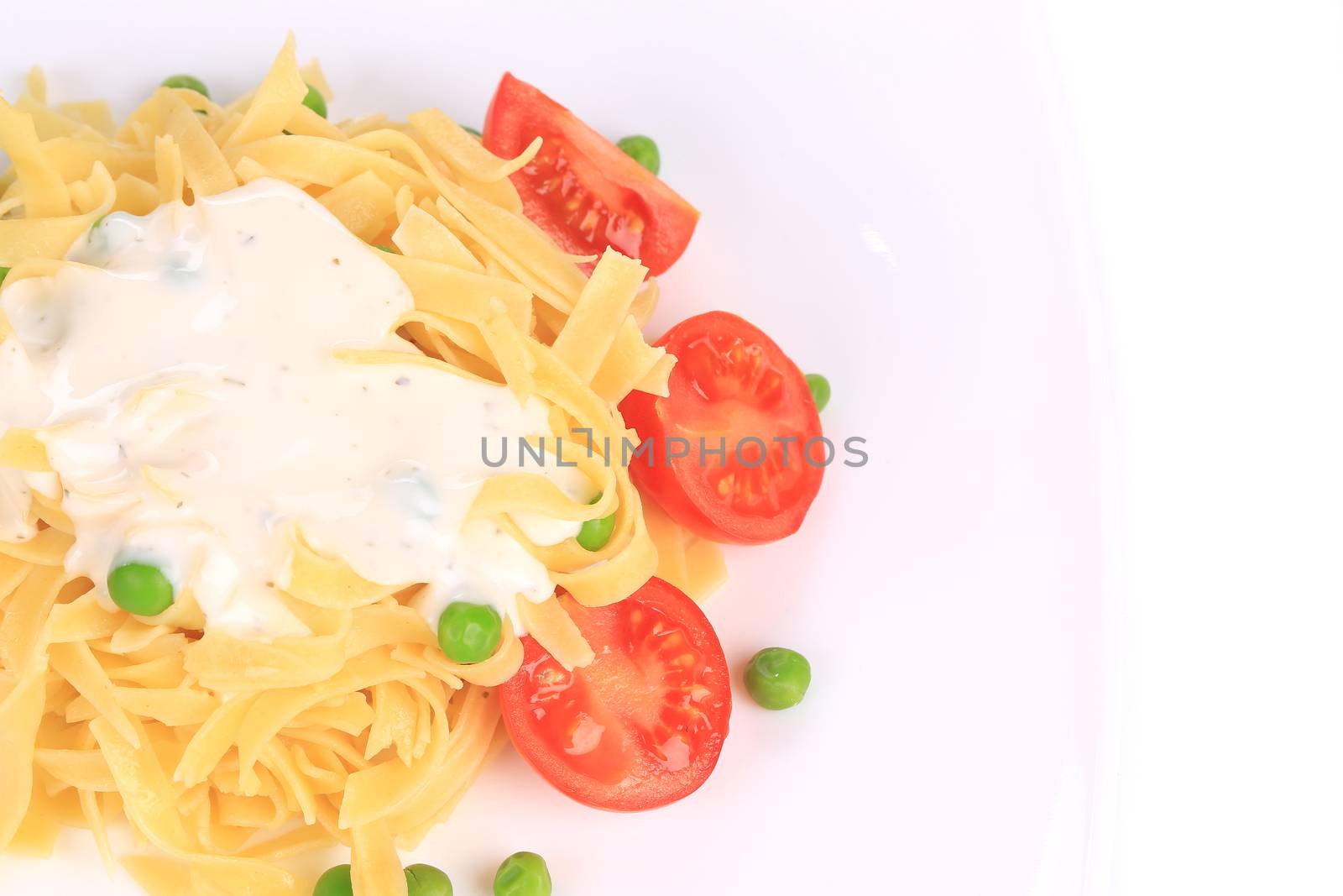 Tasty italian pasta with white sauce. by indigolotos