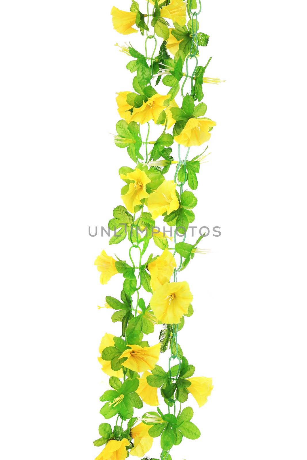 Yellow artificial flowers. Isolated on a white background.