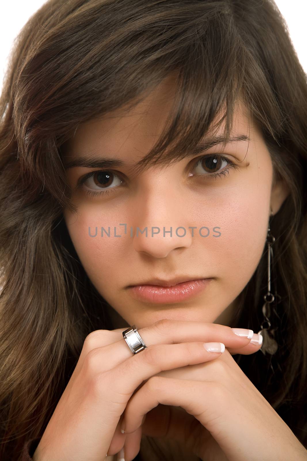 young beautiful woman portrait, isolated on white