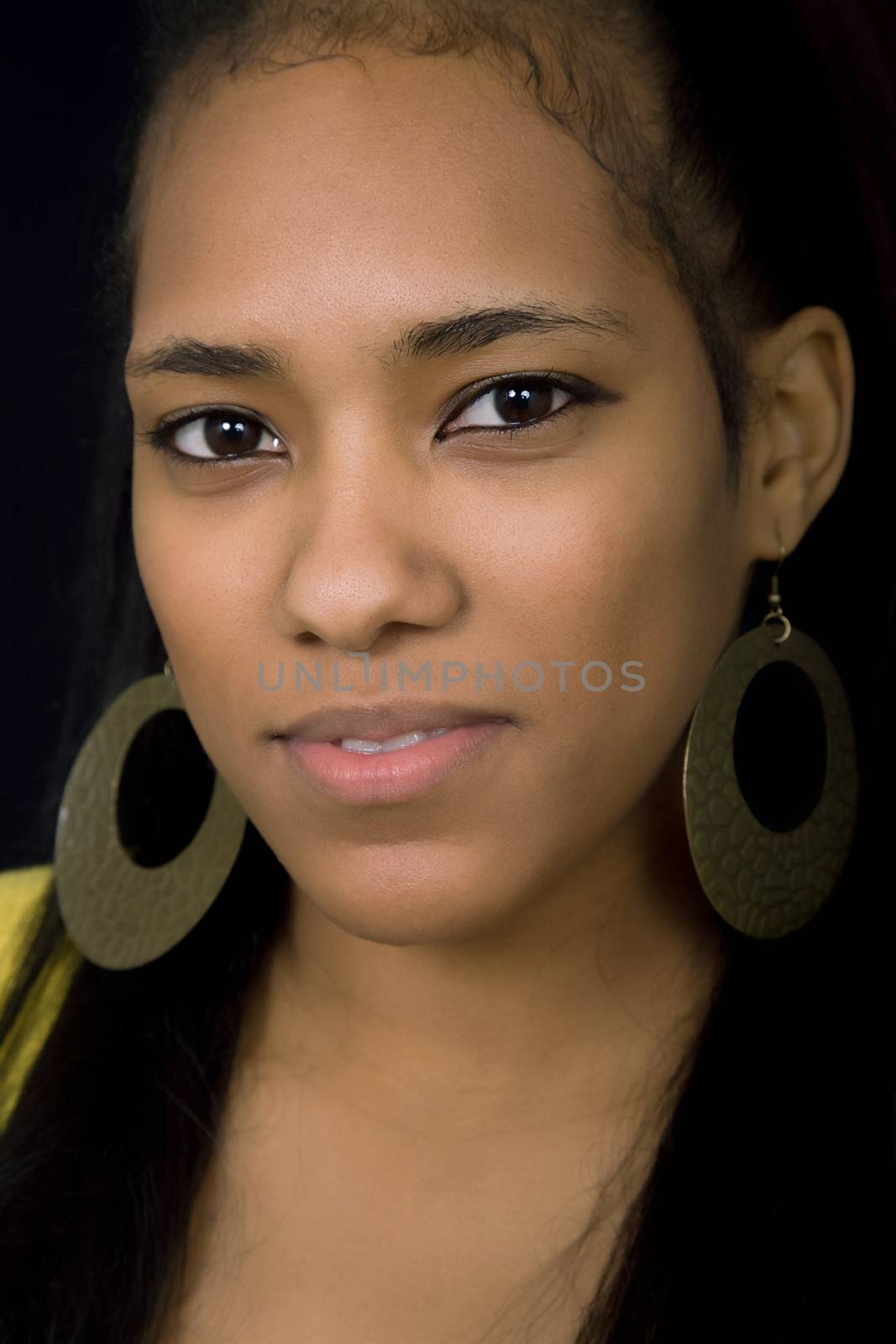 young beautiful woman closeup portrait, studio shot