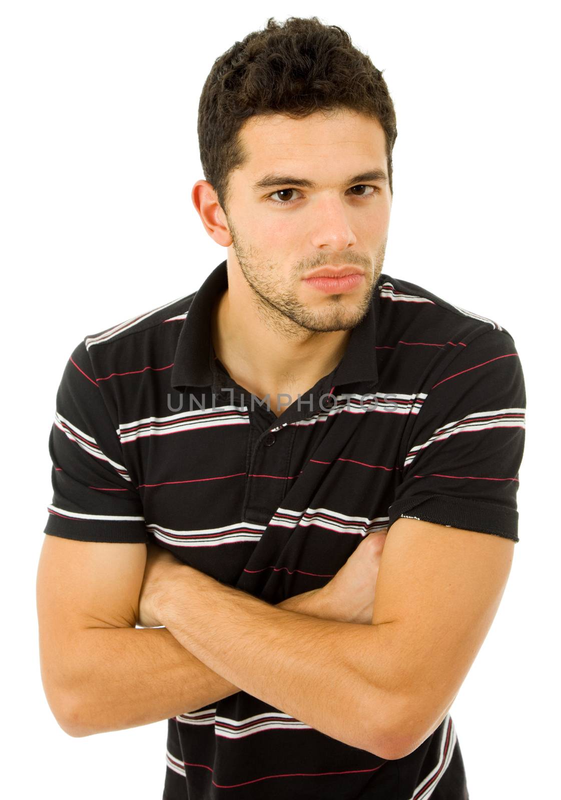 young casual man portrait, isolated on white