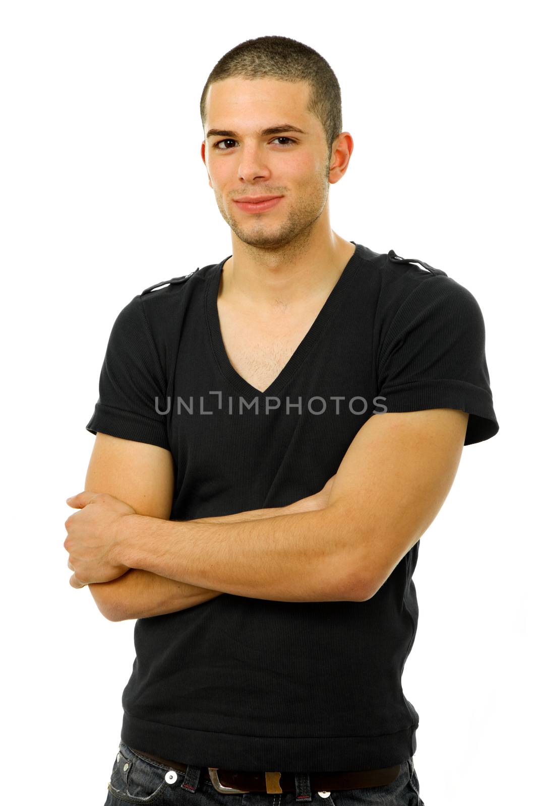 young casual man portrait, isolated on white