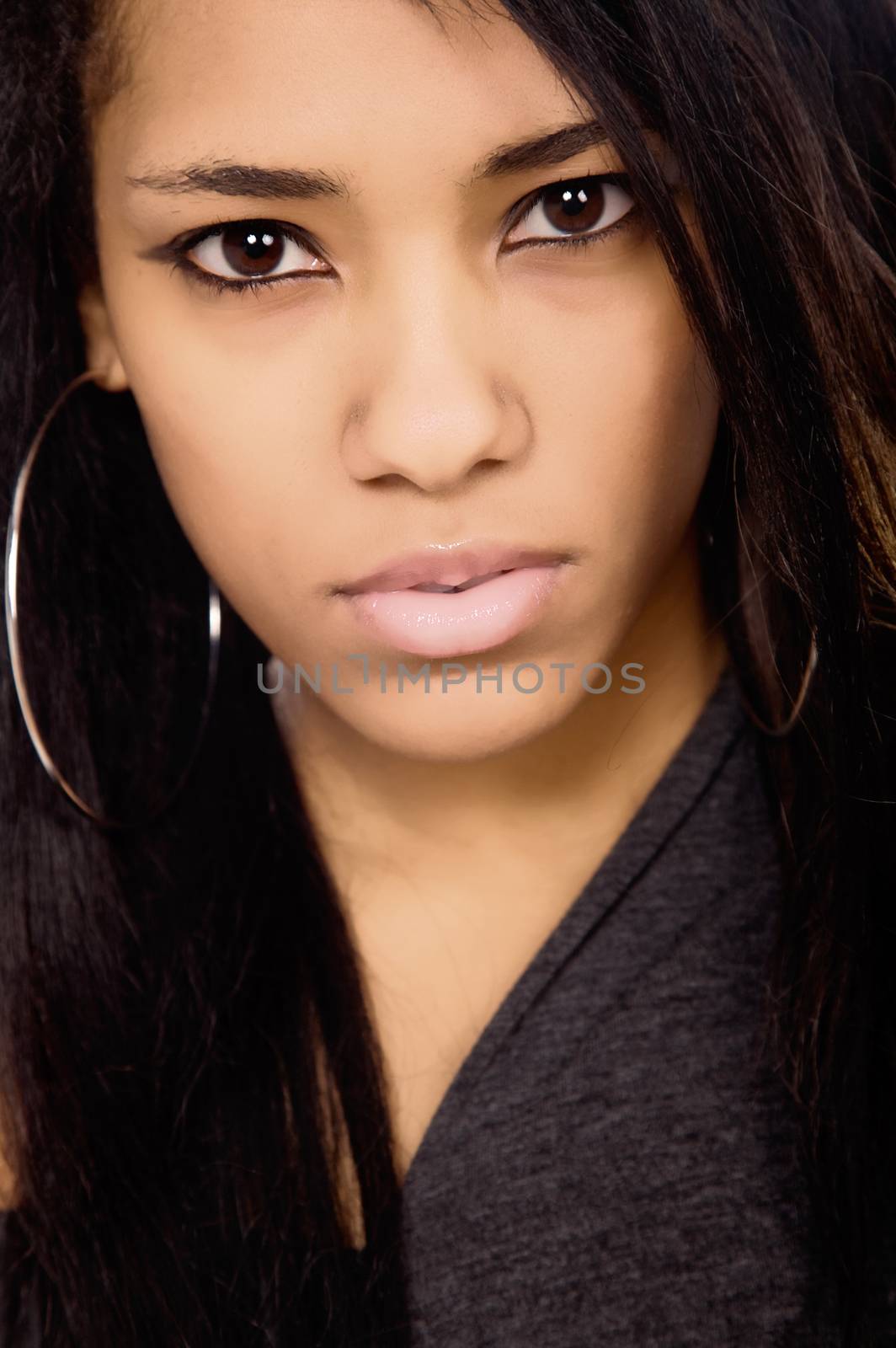 young beautiful woman closeup portrait, studio shot