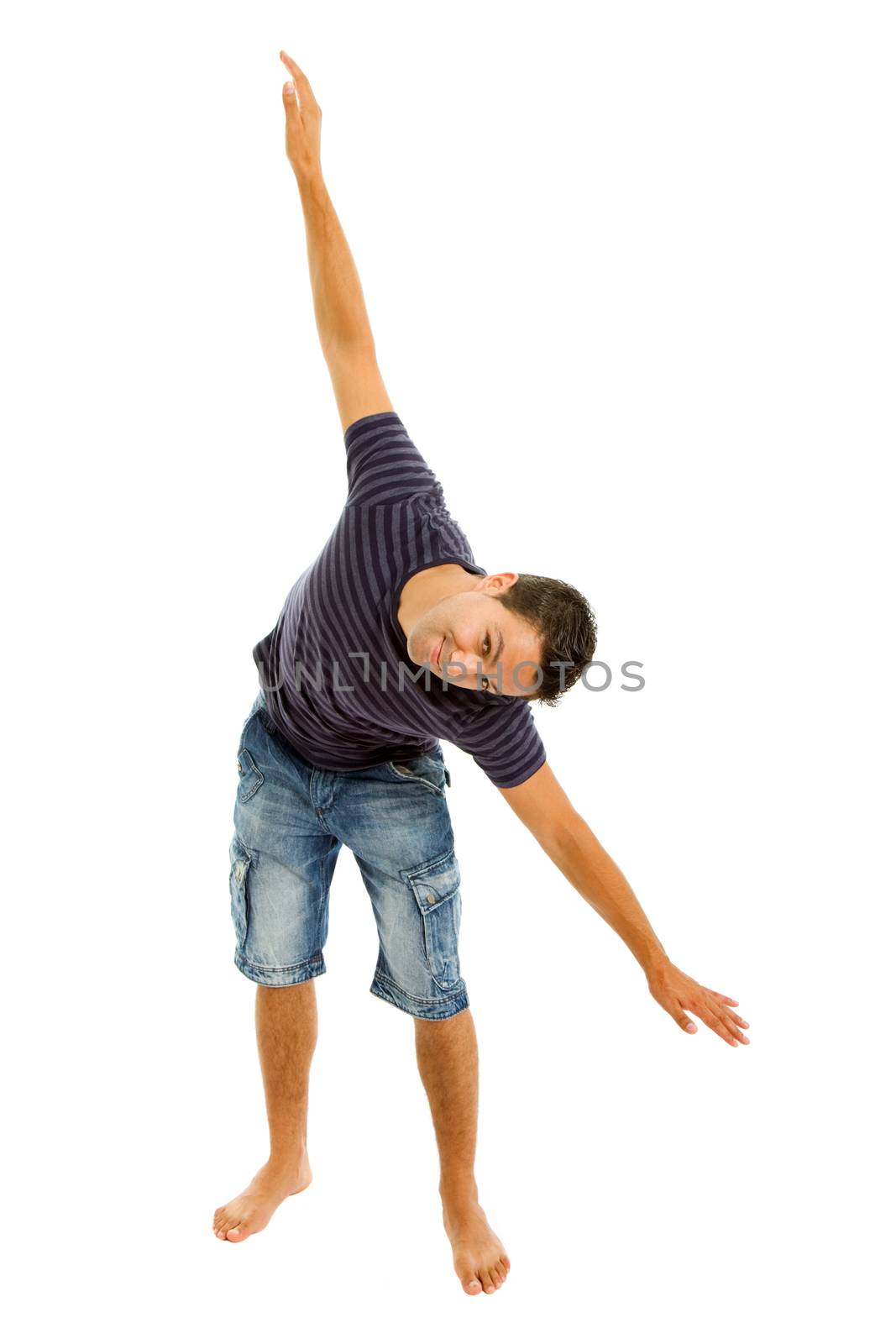 young casual man full body in a white background