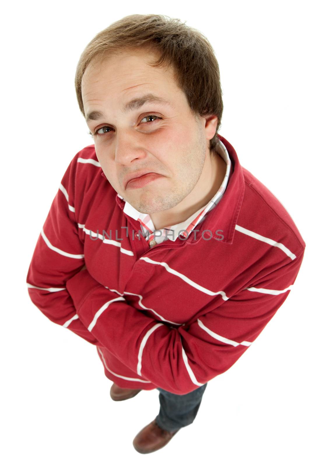 young casual man full body in a white background