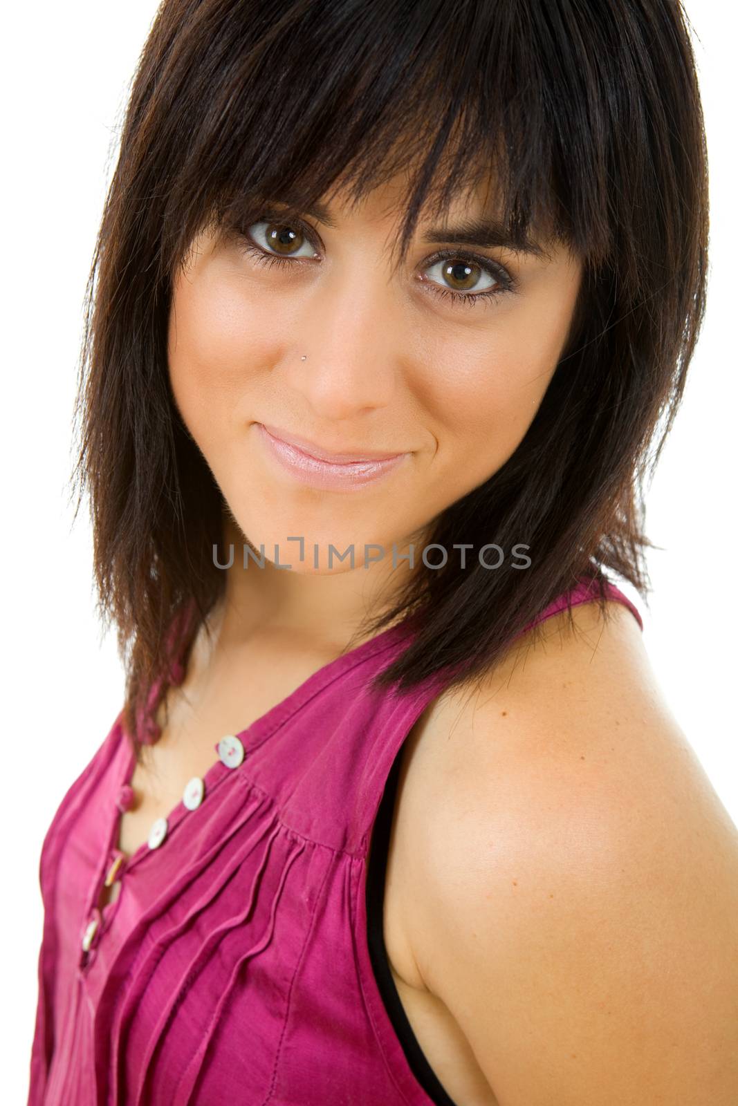 young beautiful woman portrait, isolated on white