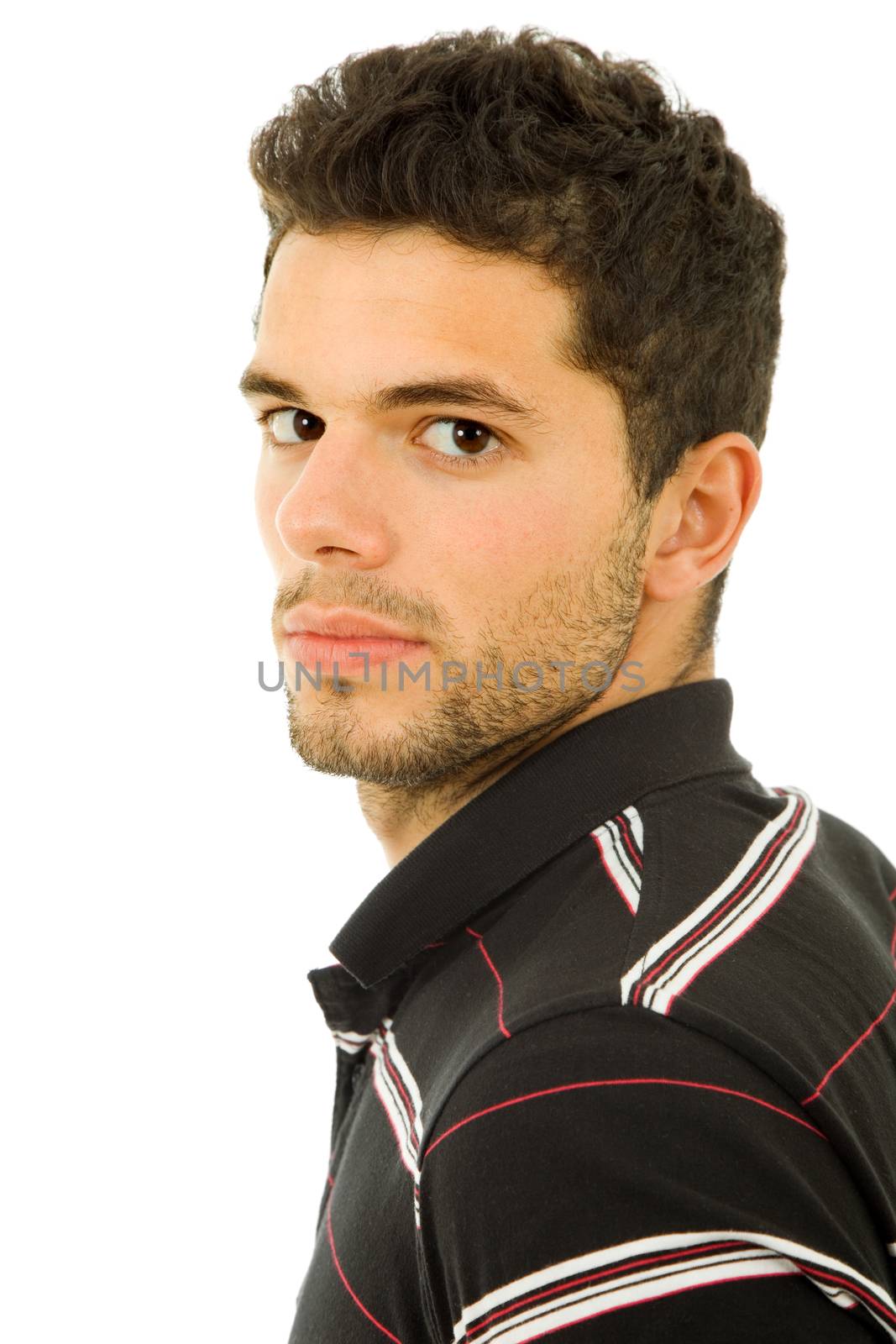 young casual man portrait, isolated on white