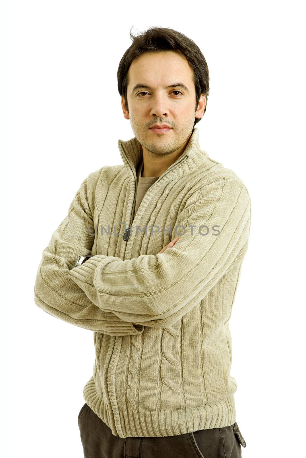 young casual man portrait, isolated on white