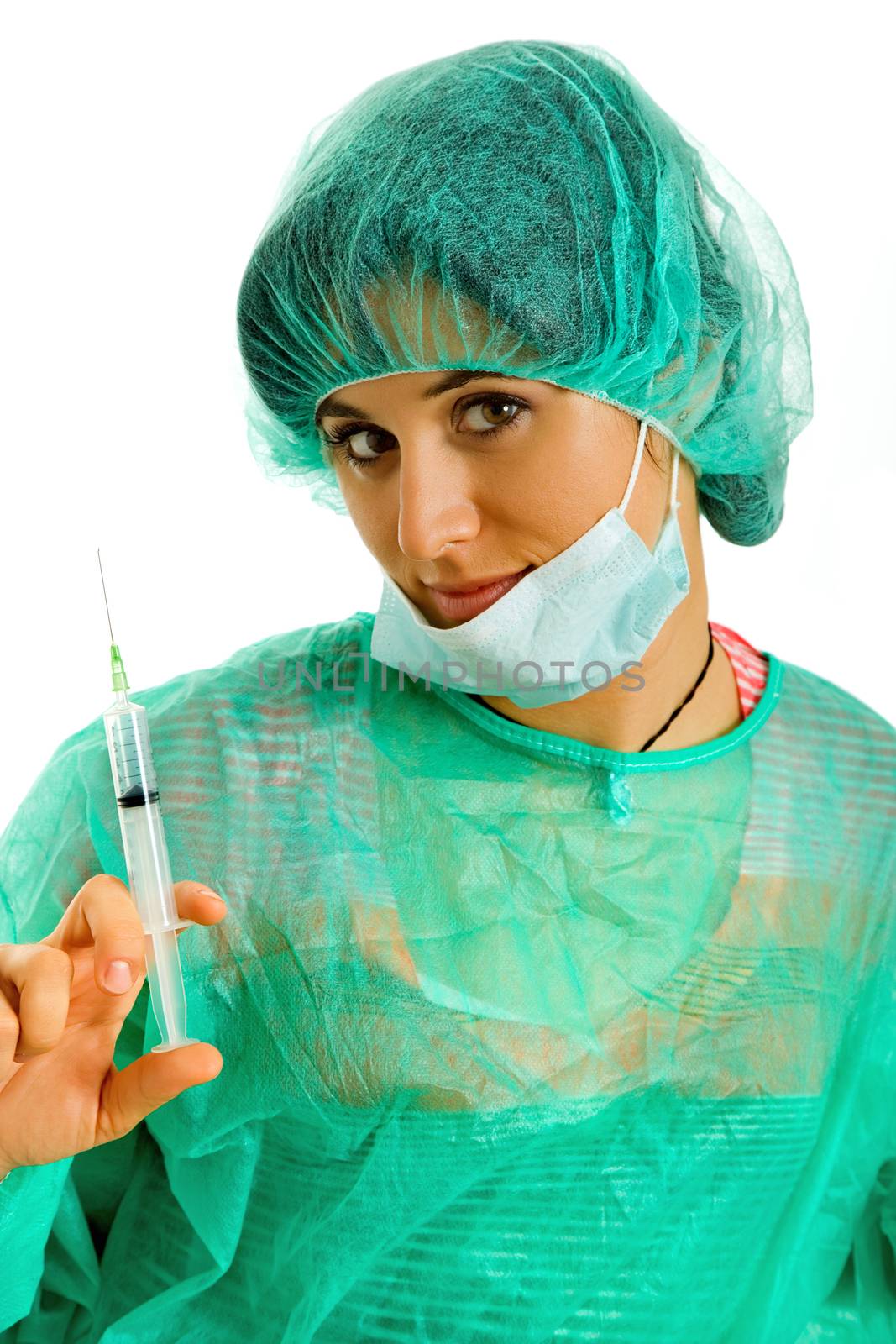 young woman nurse portrait with a syringe