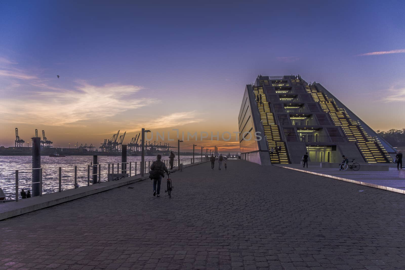 Sunset at the Docklands in Hamburg Altona Altstadt