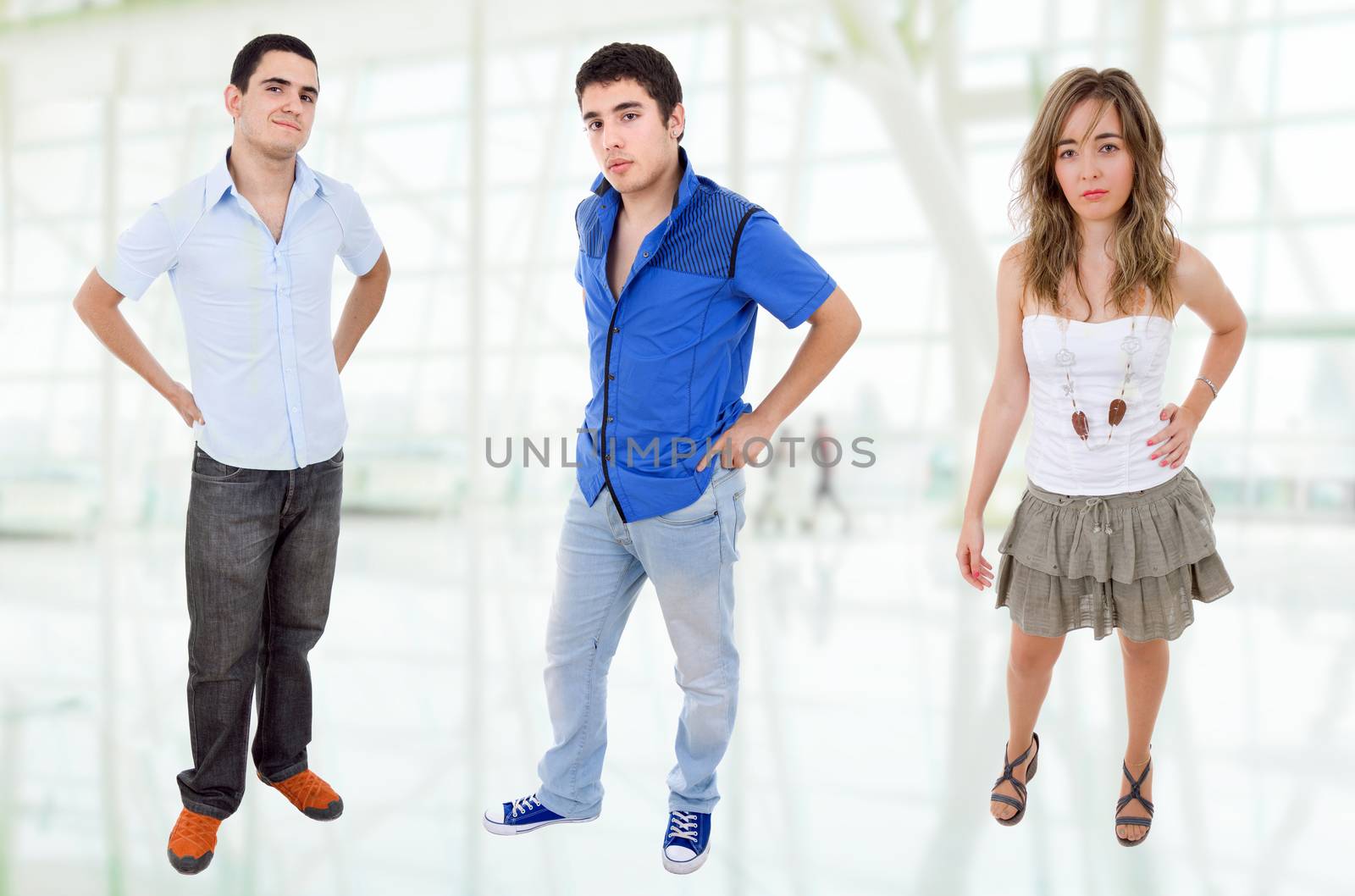 three young casual teenagers, full body picture