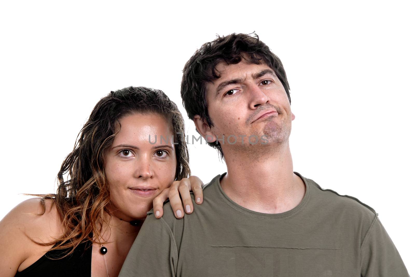 young couple together portrait isolated on white