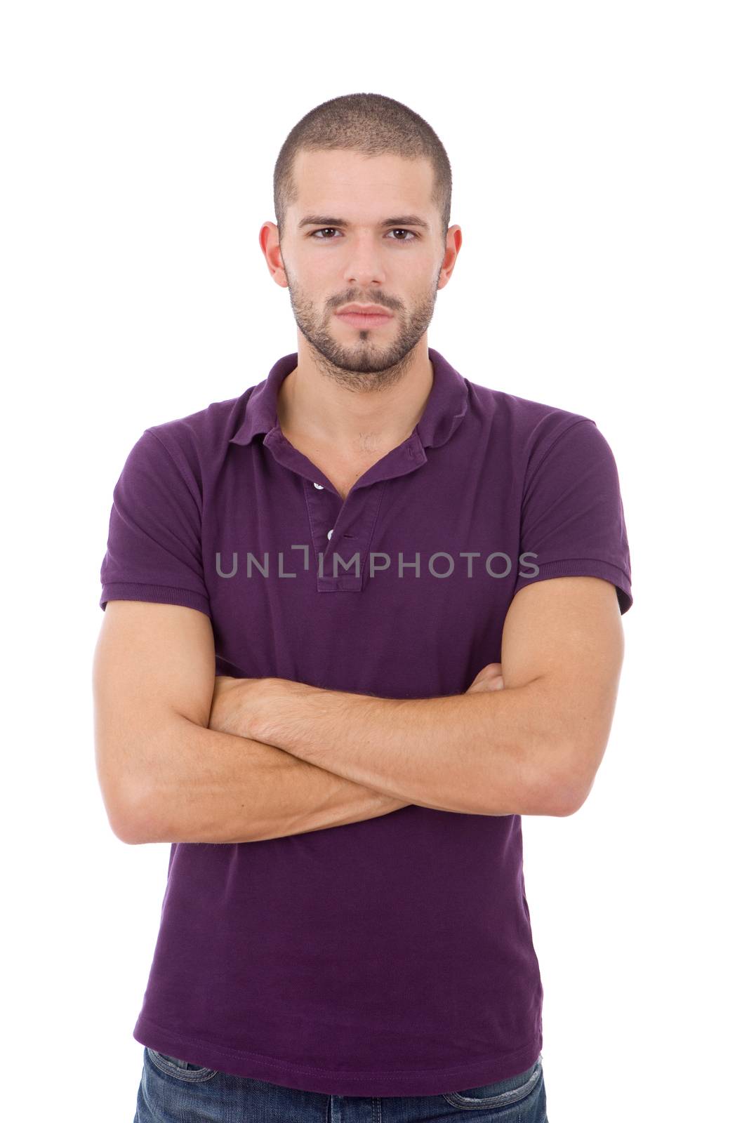 young casual man portrait, isolated on white