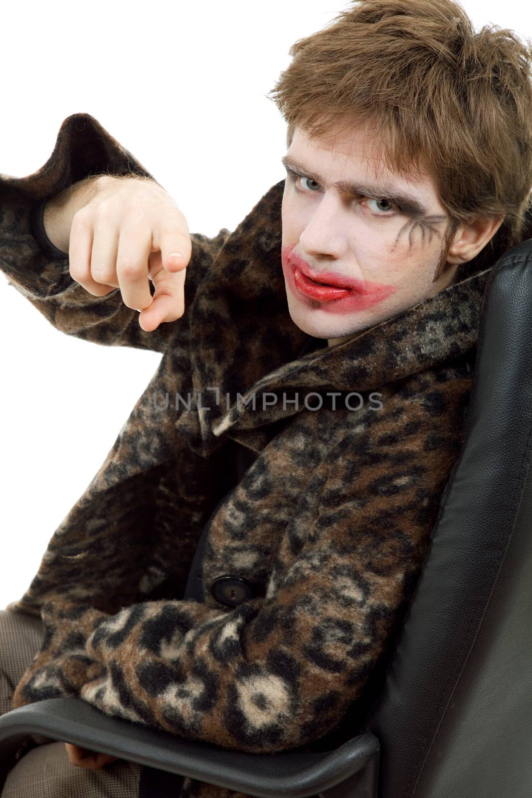 young man dressed as joker, isolated on white