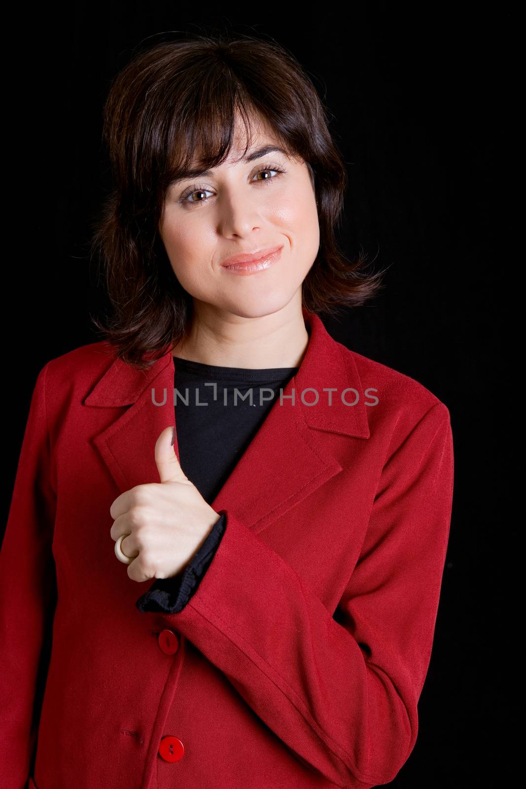 young business woman portrait on black background