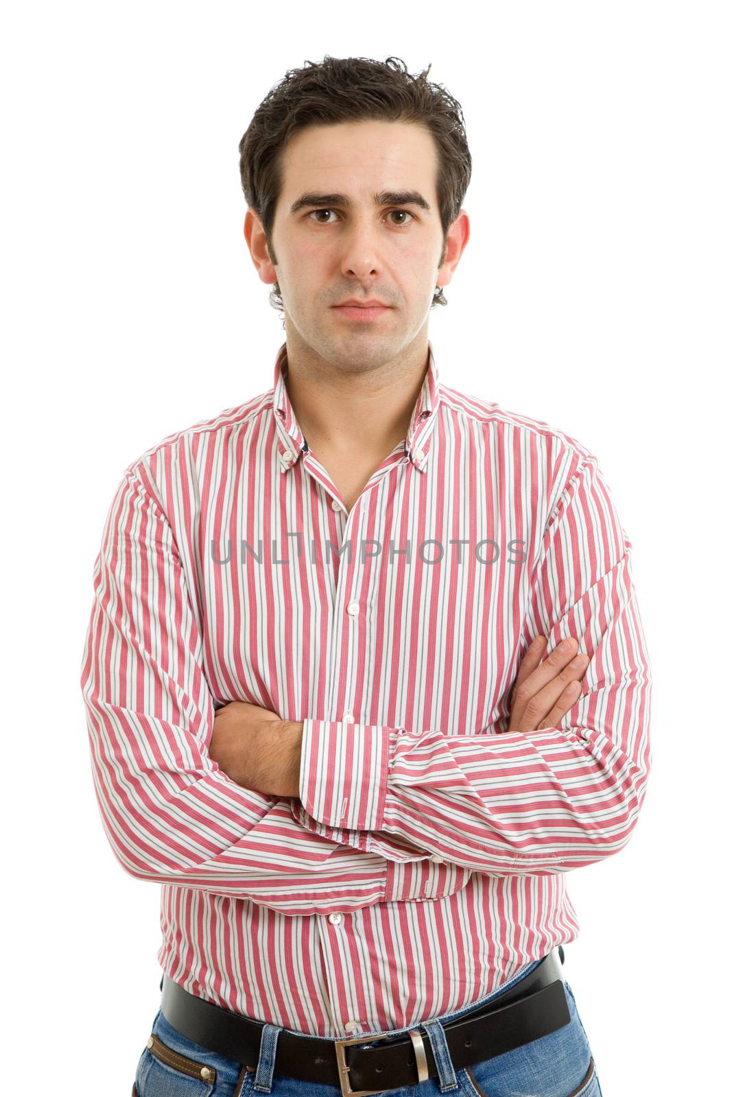 young casual man portrait, isolated on white