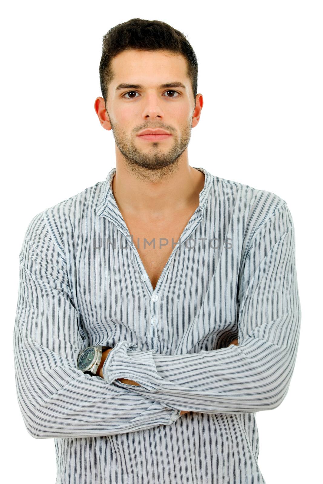 young casual man portrait, isolated on white