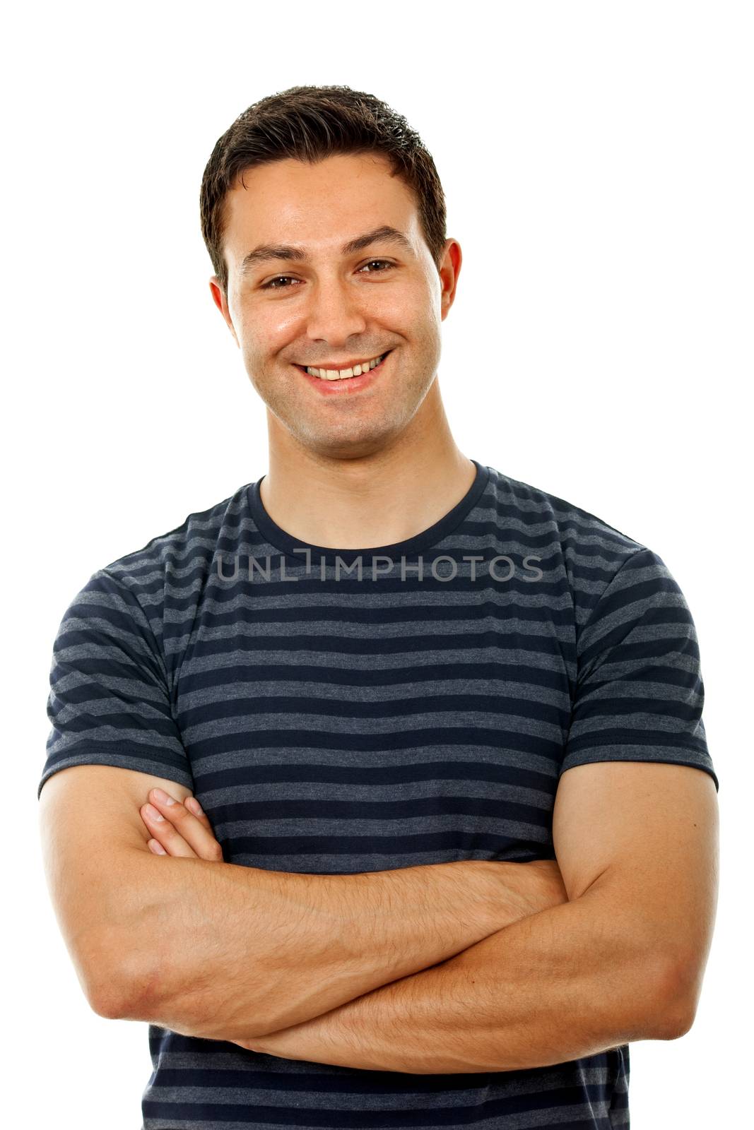 happy young casual man portrait, isolated on white