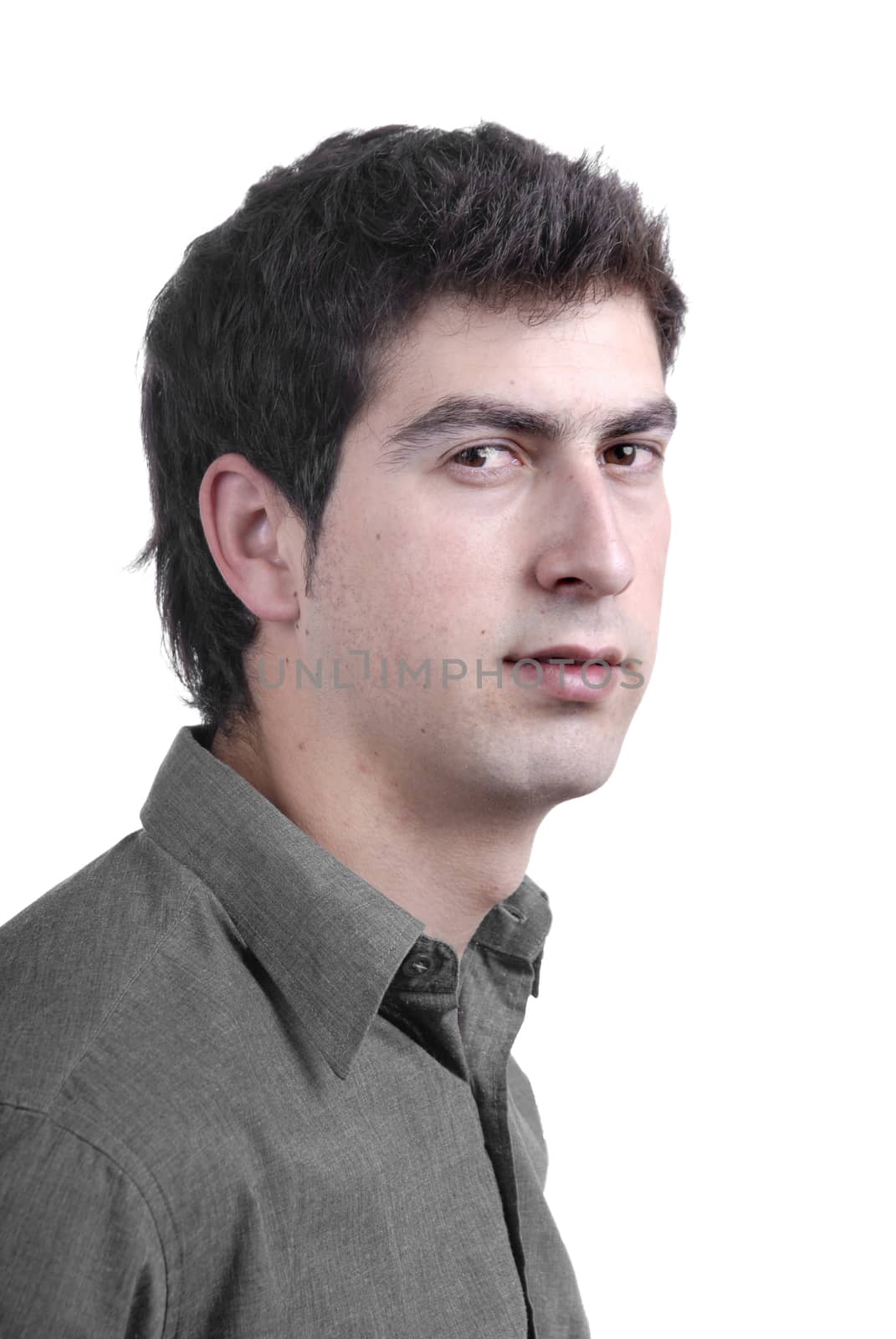 young casual man portrait in white background