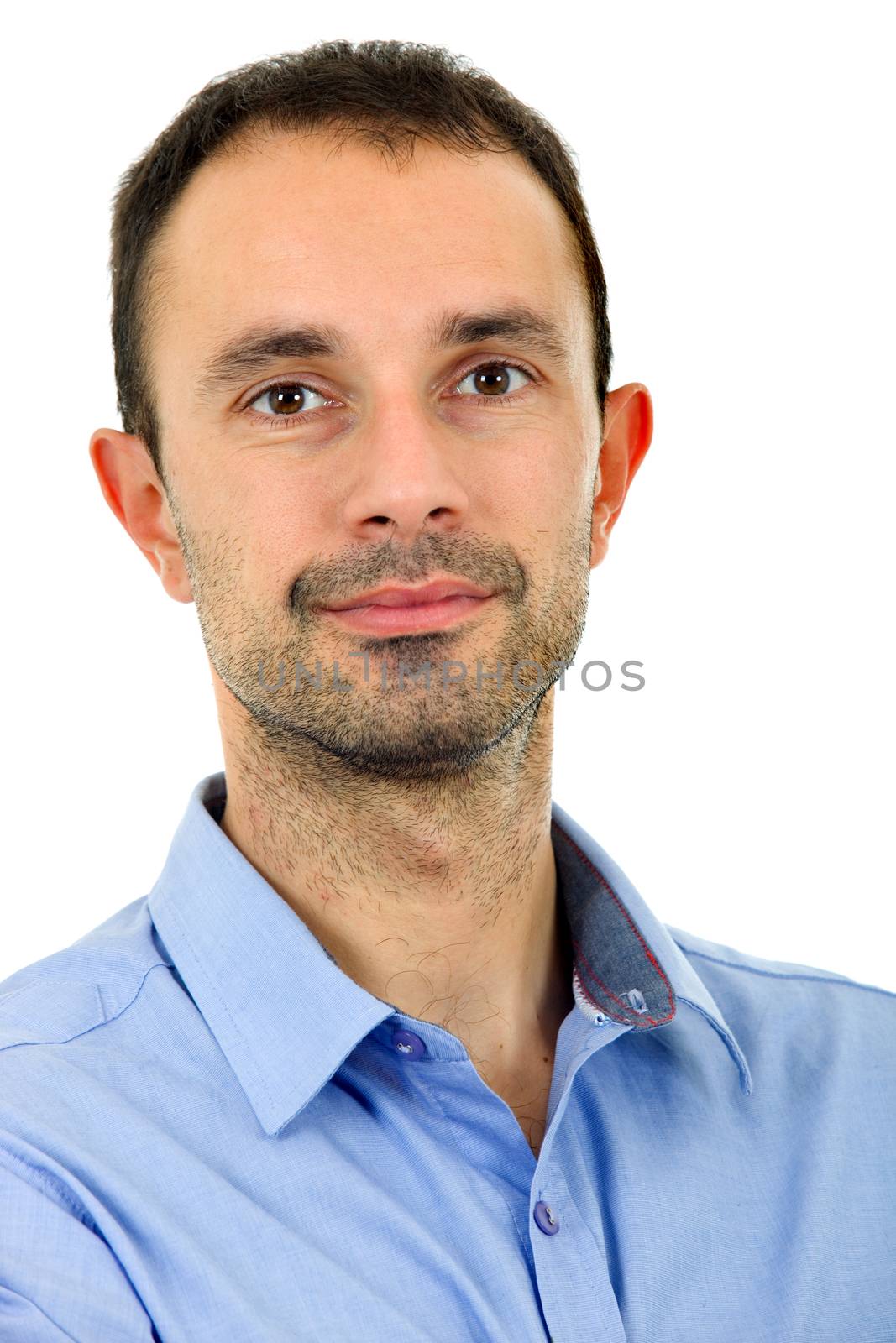 young casual man portrait, isolated on white