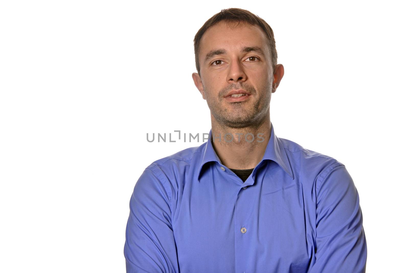 young casual man portrait in white background