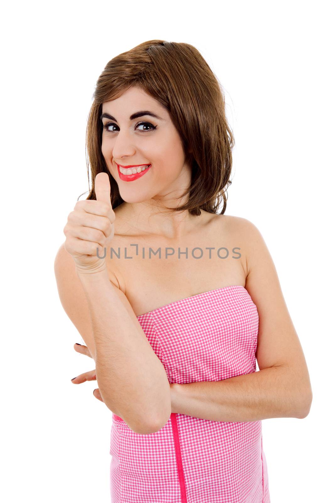 young happy beautiful woman, isolated in white