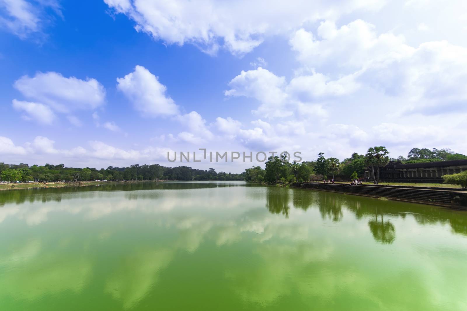 Moat Around Angkor Wat. Siem Reap Province of Cambodia. Largest religious monument in the world.