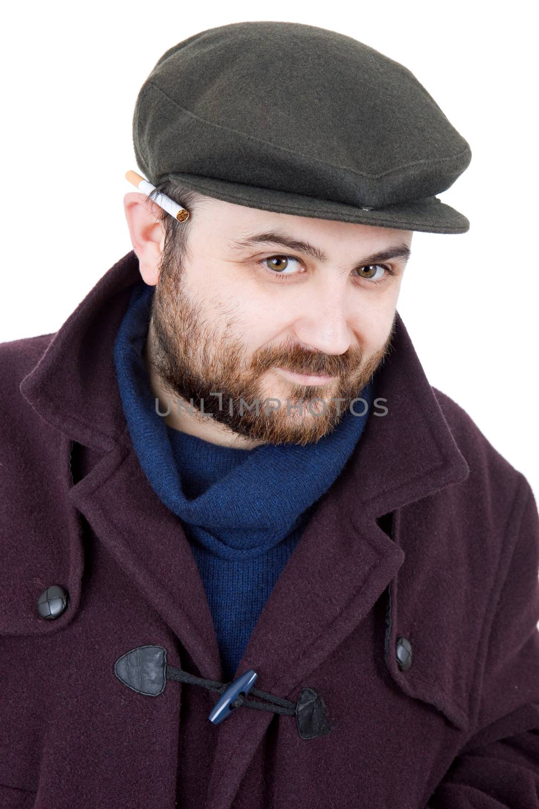 young silly man portrait, isolated on white