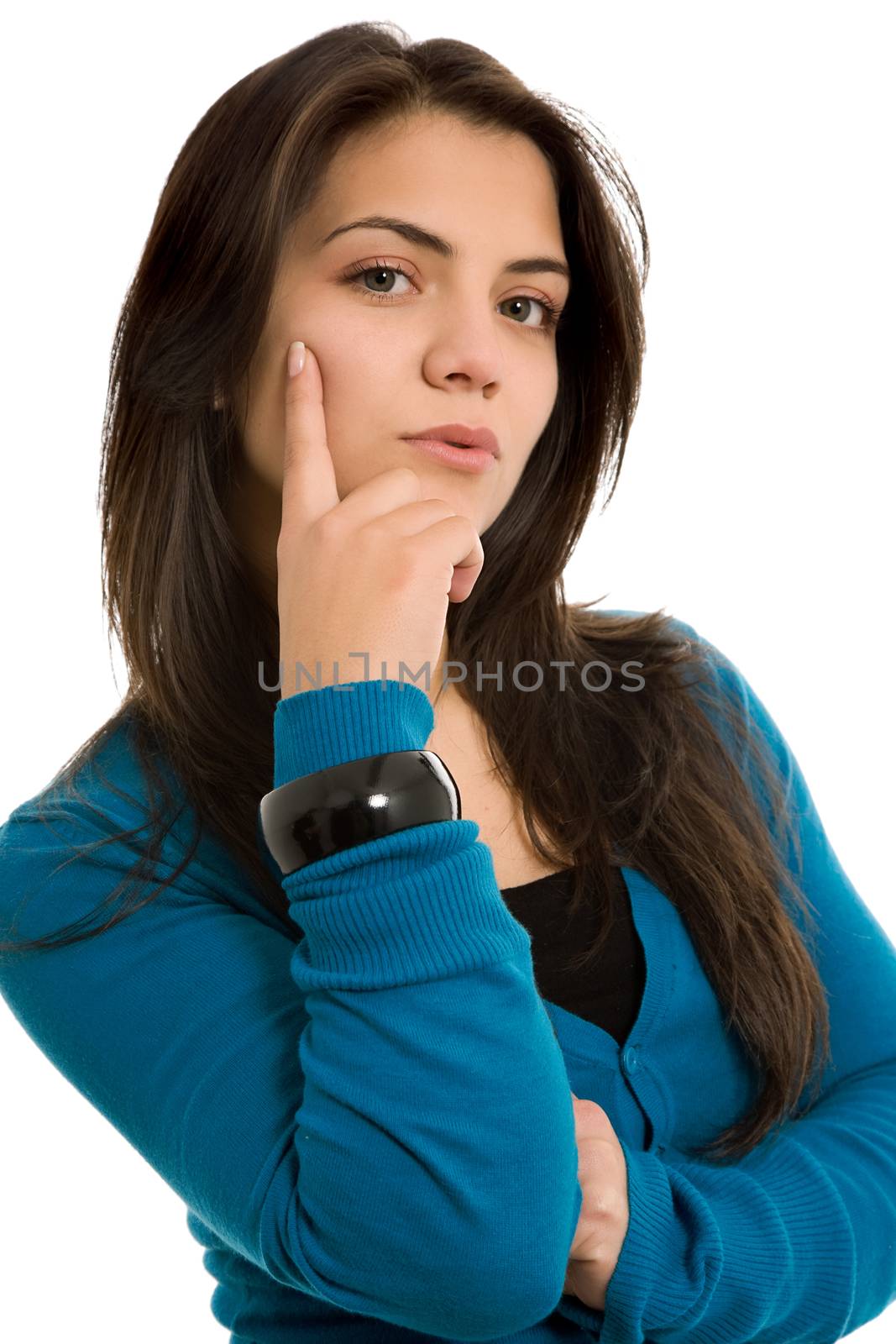 young beautiful woman portrait, isolated on white