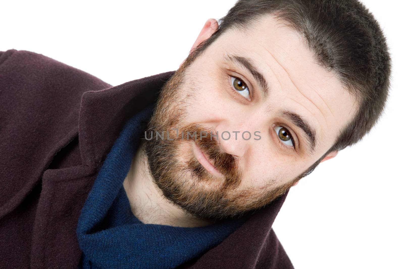 young bored man portrait, isolated on white