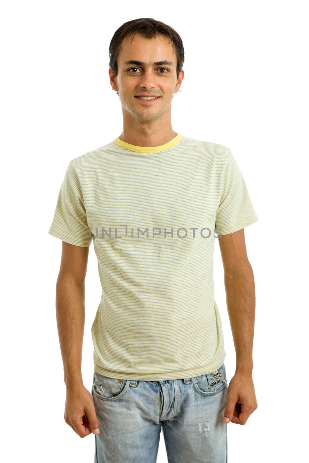 young casual man portrait, isolated on white