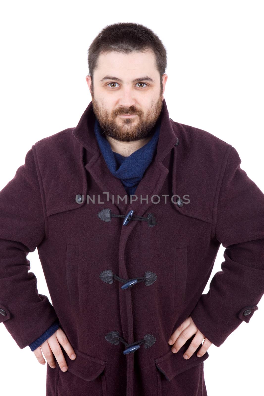 young bored man portrait, isolated on white