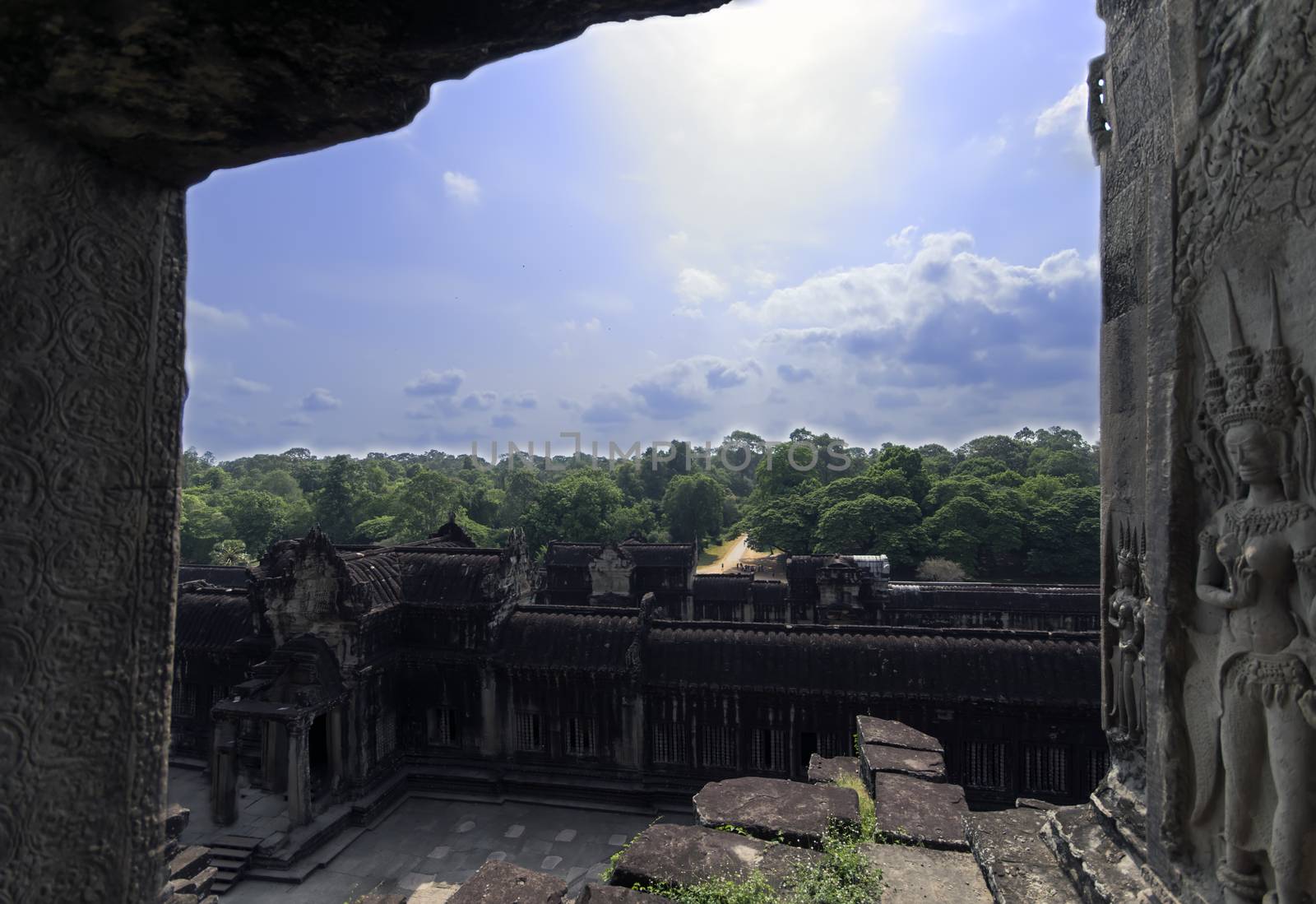 View from Angkor Wat. Siem Reap Province of Cambodia. Largest religious monument in the world.