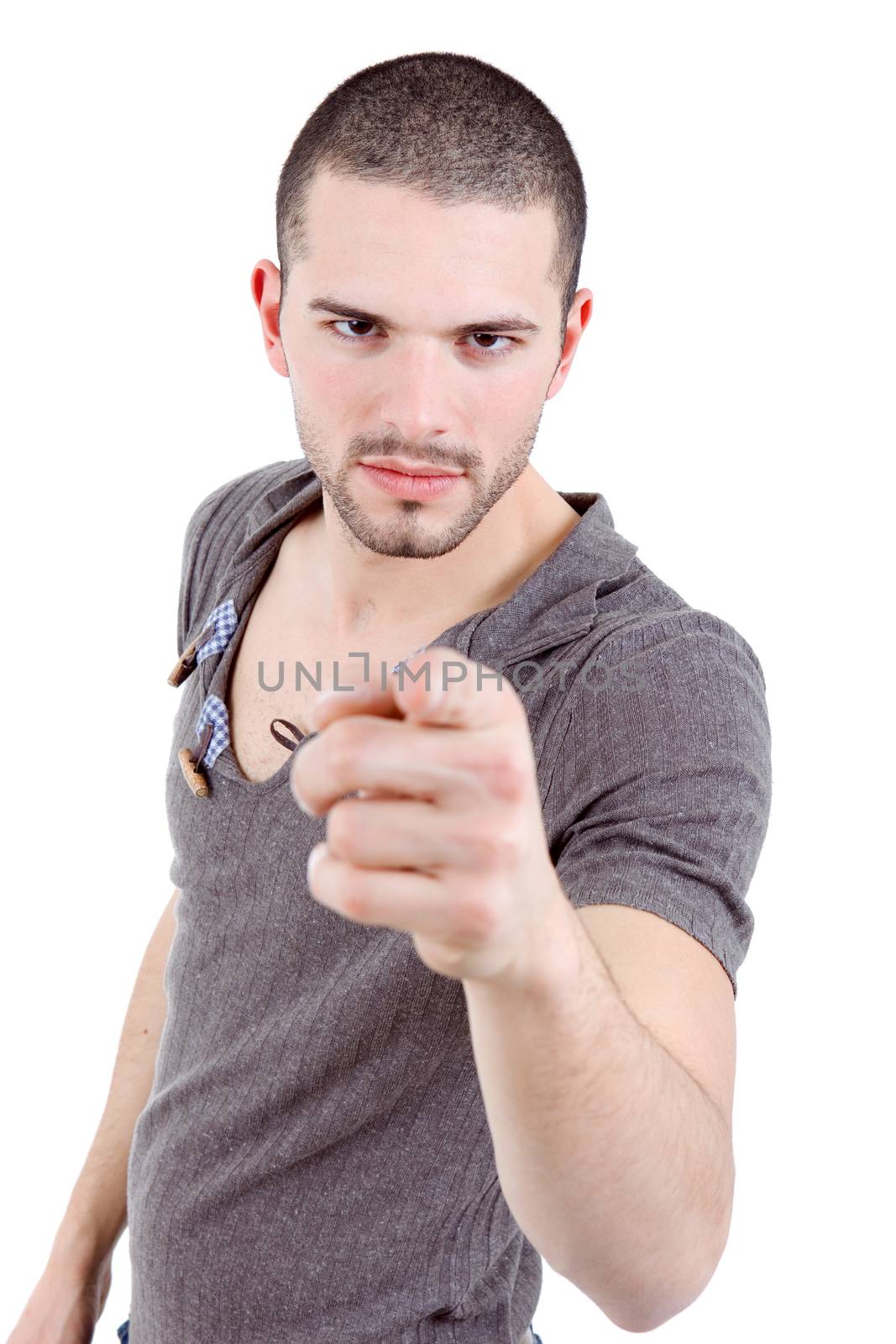 young casual man portrait, isolated on white